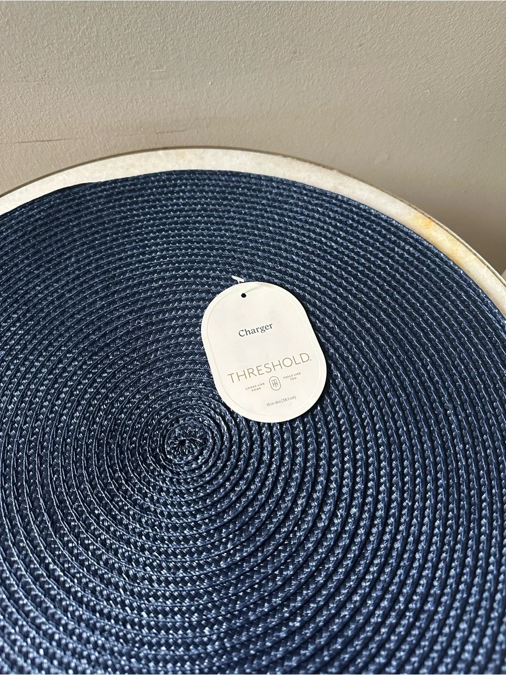 Set of 6 Threshold Round Woven Ratan Navy Braided Placemats 15” NWT Nautical